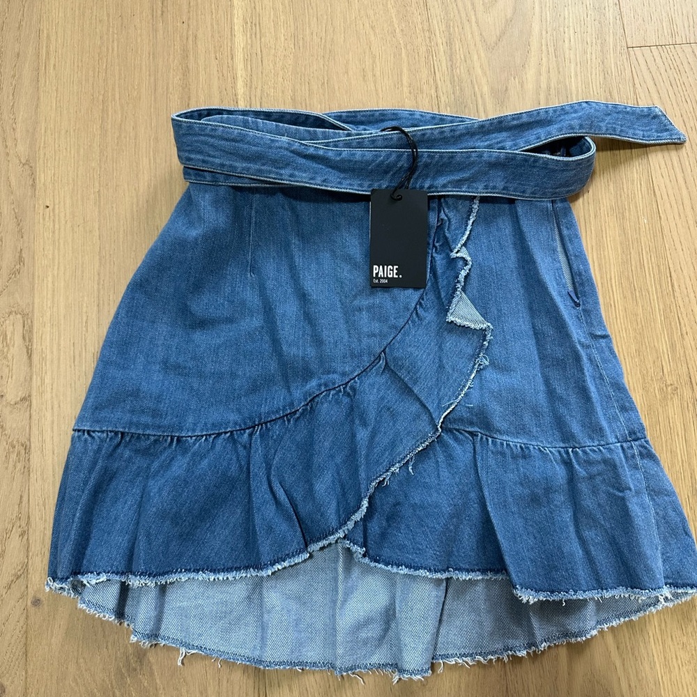 PAIGE Asymmetrical Denim Skirt with Belt